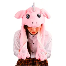 Единорог белый мультфильм животных плюшевая динамическая шапка детская зимняя теплая шапка комбинированный шарф и перчатки