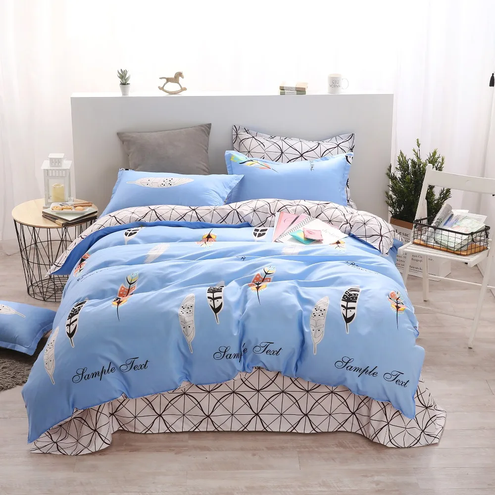 Light blue feather Bedding Set Bohemia style King Queen full twin