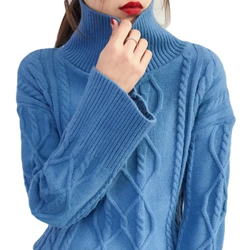 

New Female Turtleneck Sweaters Pullovers Knitted Tops Autumn Winter 2018 Long Sleeve Casual Sweaters Loose Knit Outerwear D496