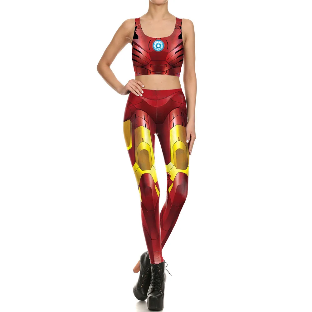 

New Women Leggings movie Avengers 4 iron man Cosplay Legging Set Summer Fitness For Women