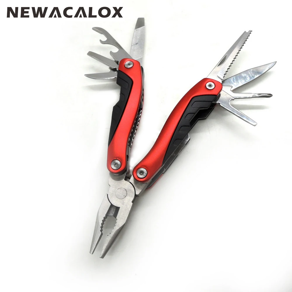 NEWACALOX Outdoor Mini Folding Pocket Multifunction Pliers Repair Multi Hand Tools Knife Fishing