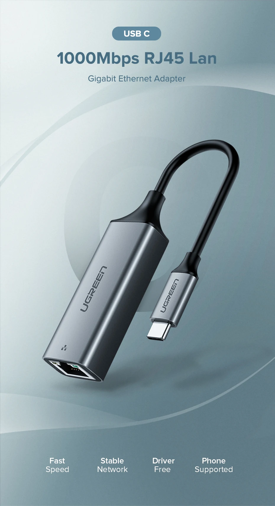 Ugreen USB C Ethernet USB-C RJ45 Lan адаптер для MacBook Pro samsung Galaxy S9/S8/Note 9 type C сетевая карта USB Ethernet