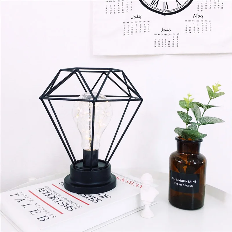 LED Iron Diamond Night Lights Candle Lamp Bar Store Table Desk Bedside Decor Bulb Pink Black Wedding Holiday Fairy Romantic Gift (13)