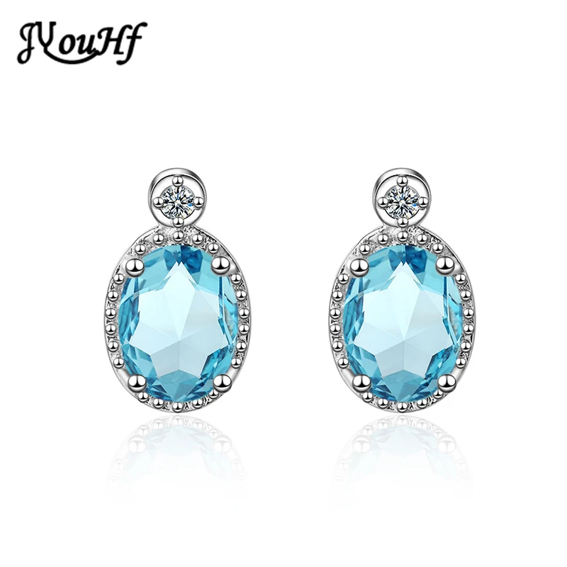 

JYouHF Luxury Blue Austria Crystal Earrings for Women Fashion Simple Oval Water Drop CZ Earrings Jewelry Valentine's Day Gift