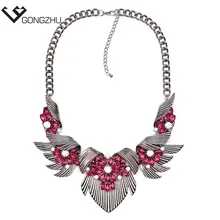 GONG ZHU Crystal Flower Chain Necklace Alloy Choker Necklace Short Necklace Retro Fashion Jewelry 2016 For Women