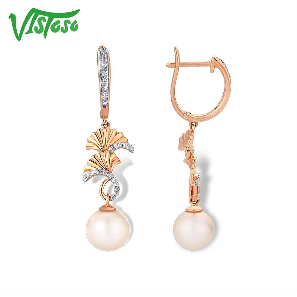 VISTOSO Pure 14 K 585 розовое золото сверкающие бриллианты элегантные пресноводные