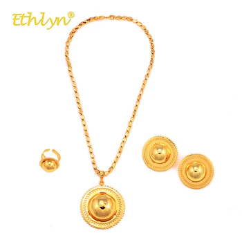 

Ethlyn 3Pcs Africa/the Middle East/Ethiopia Wedding Sawtooth Round Jewelry Set for Women Accessories Big Necklace/Earrings/Ring