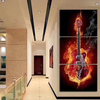 

3 Piece Abstract flaming Guitar Music Band modern Wall Painting Home hallway Decor Art HD Printed Canvas Cool Picture Unframed