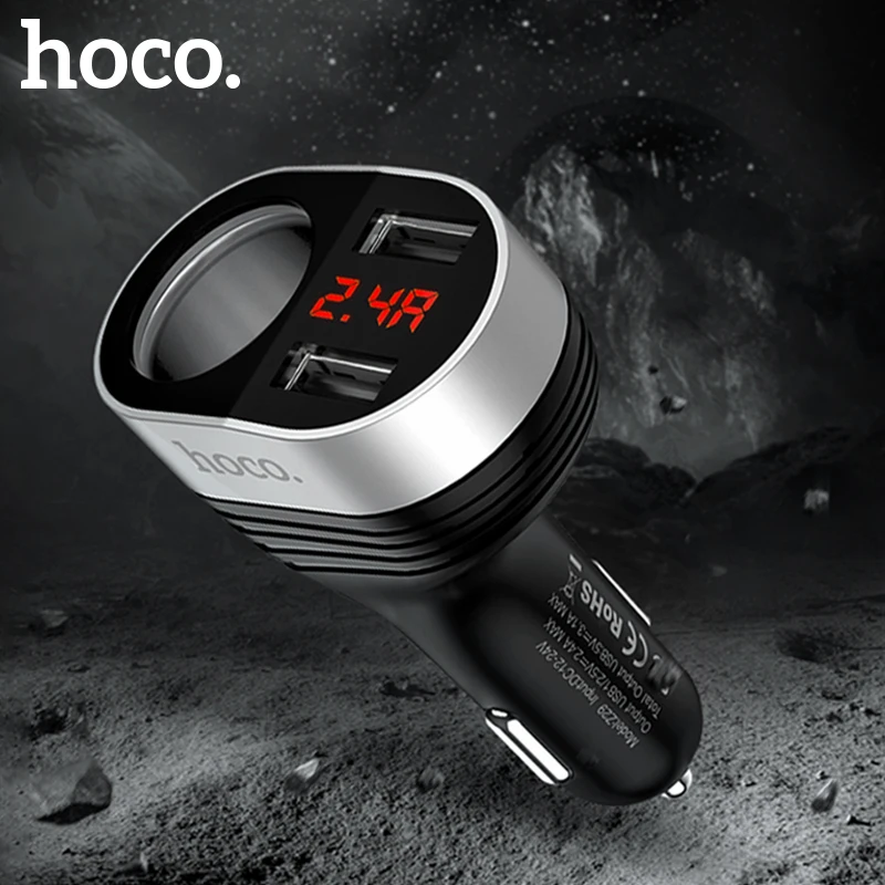 

HOCO 3.1A Fast Car Charger with Socket for iPhone Samsung Dual USB Digital Display Auto Splitter Car-Charger Cigar Lighter