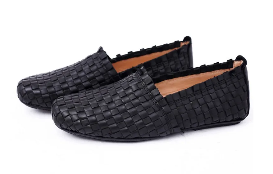 Cyabmoz мужская повседневная обувь из натуральной кожи на плоской подошве тканые мужские туфли в стиле ретро дышащая обувь для вождения лодки лоферы - Цвет: black
