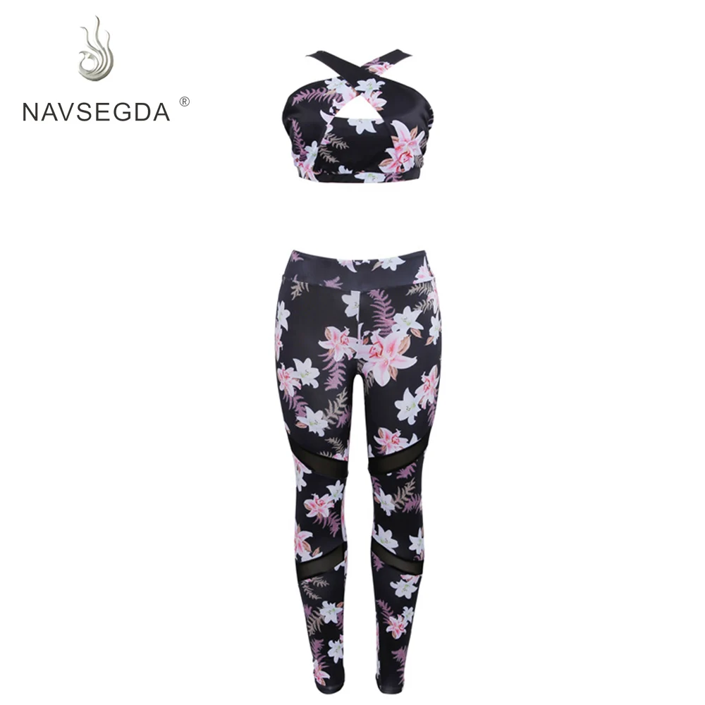 

NAVSEGDA Yoga clothing suit women running sports spring and autumn sexy Slim short-sleeved bra pants fitness three-piece