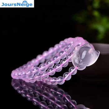 

Pink Natural Crystal Bracelets 6mm Beads With Fox Lucky for Women Women Crystal Bracelet Multilayer Jewelry JoursNeige