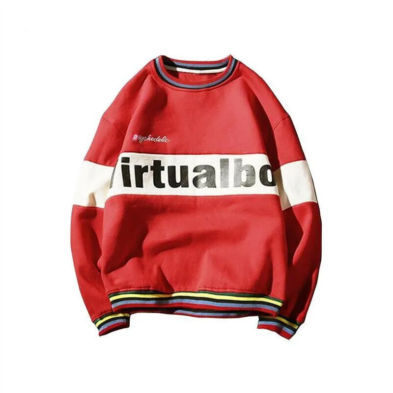 

Korean Letters Printing Hoodie Men 2019 Autumn Cotton Loose Round Neck Sweatshirt Men Male Hip Hop Streetwear Tops harajuku