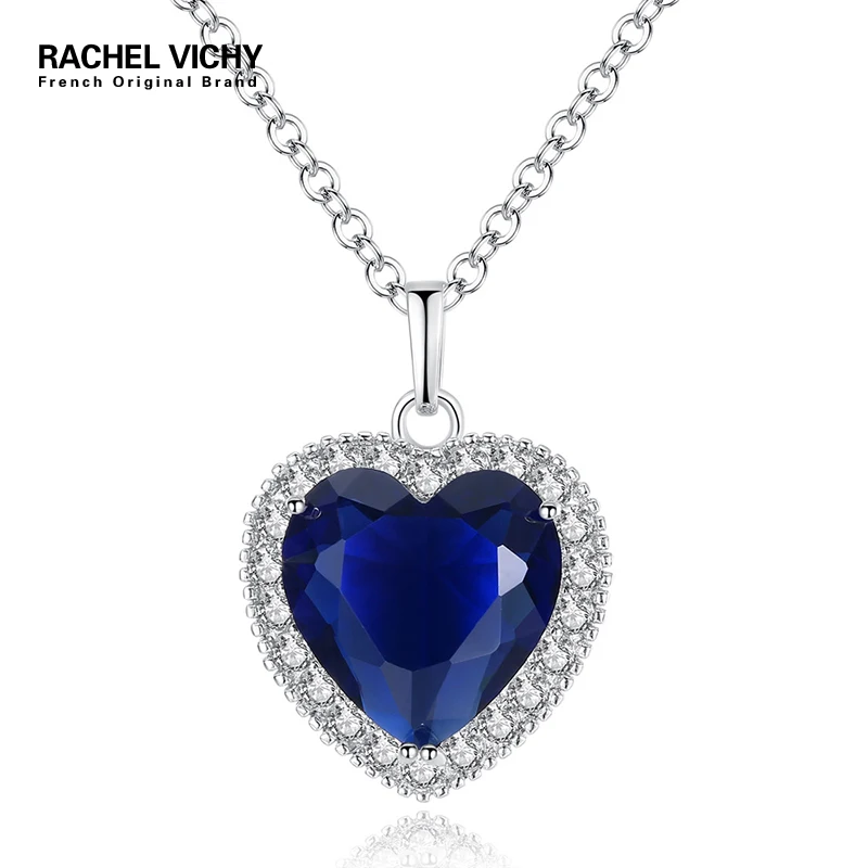 

RACHEL VICHY Titanic Ocean Heart Pendant Necklaces For Women Blue Crystal Rhinestone Silver Metal Choker Necklace Jewelry N325
