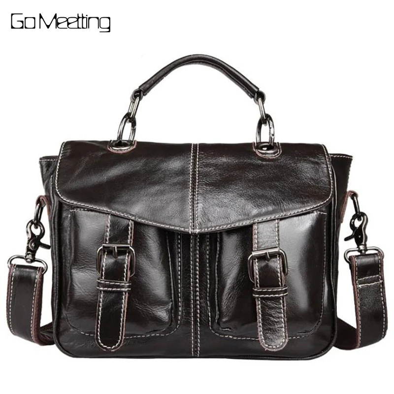 

Vintage Design Genuine Leather Women Handbags Oil Wax Cowhide High Quality Satchels Women Shoulder Bag Messenger Bags