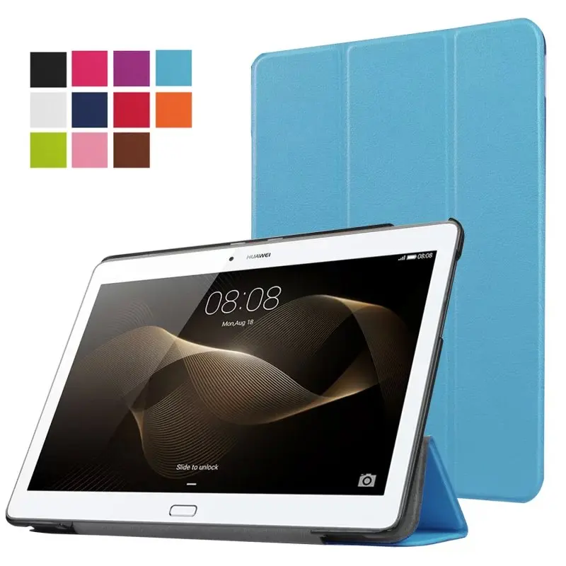 

Hot Custer Tri-Folded Leather Case Flip Cover For Huawei MediaPad M2 10 M2-A01W M2-A01L M2 10.0 10.1 Tablet Cases  + Stylus