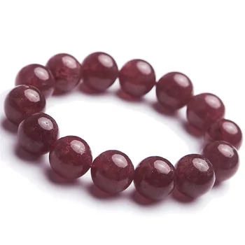 

16mm 100% Genuine Natural Strawberry Quartz Bracelets For Women Female Lady Healing Crystal Stretch Round Bead Bracelets AAAAA