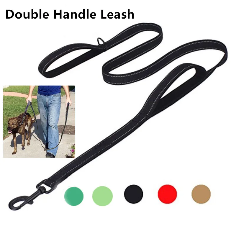 New Double Handles Dog Leash Nylon Rope Reflective Dog Pet Leash Lead