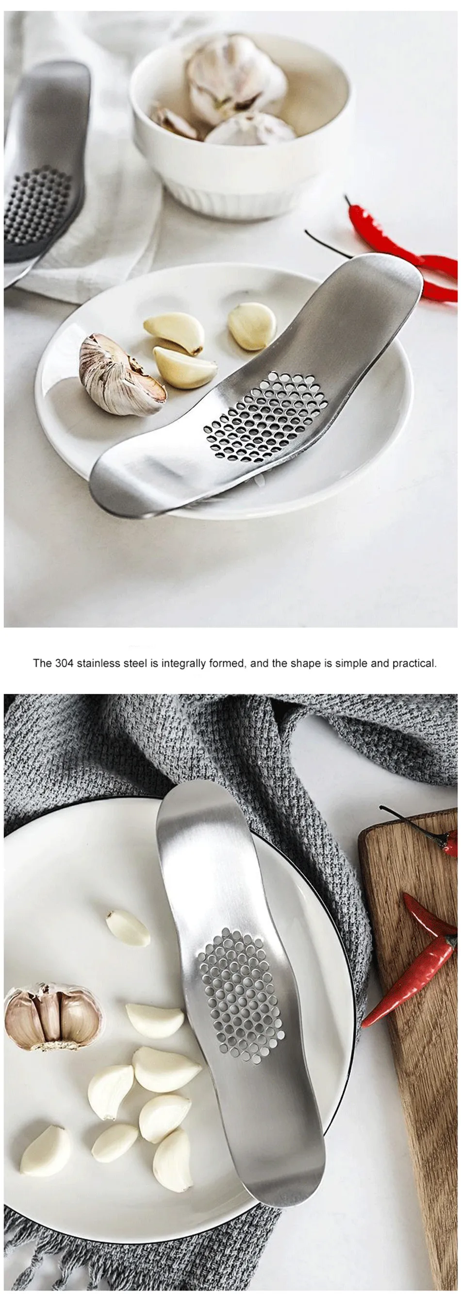 Kitchen Gadgets Stainless Steel Garlic Chopper Mincer Press Multi-function Swinging Garlic Press Cooking Fruit Vegetable Tools (5)