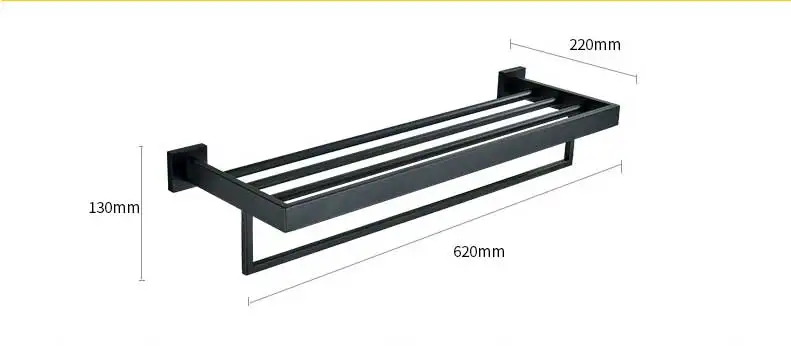 Настенные черные 62 см полки для ванной комнаты двойные полотенцесушители квадратные 304 из нержавеющей стали для ванной комнаты полотенцесушители аксессуары для ванной комнаты