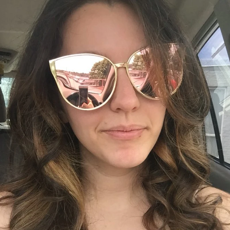 

Cateye Oversized Sunglasses Women Mirror Rose Gold Fashion Ladies Female Shades Hipster Hip Hop Sun Glasses for Women UV 400