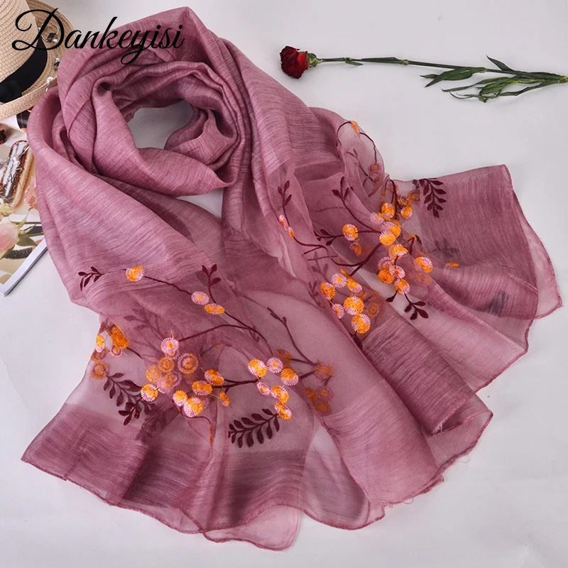 

[DANKEYISI] Women Scarves New Design Wool Silk Scarf 190*90cm Floral Embroidered Long Shawls Fashion Ladies Wraps High Quality