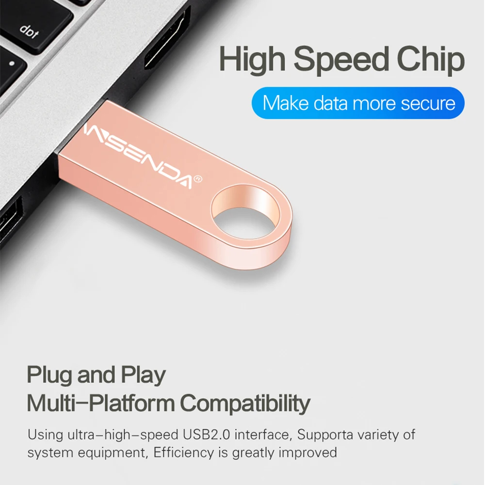 USB Flash Drive WANSENDA Key Chain USB Flash Drive 8GB 16GB 32GB Metal Pen Drive 64GB Real Capacity Pendrive 128GB USB 2.0 Memory Stick Disk