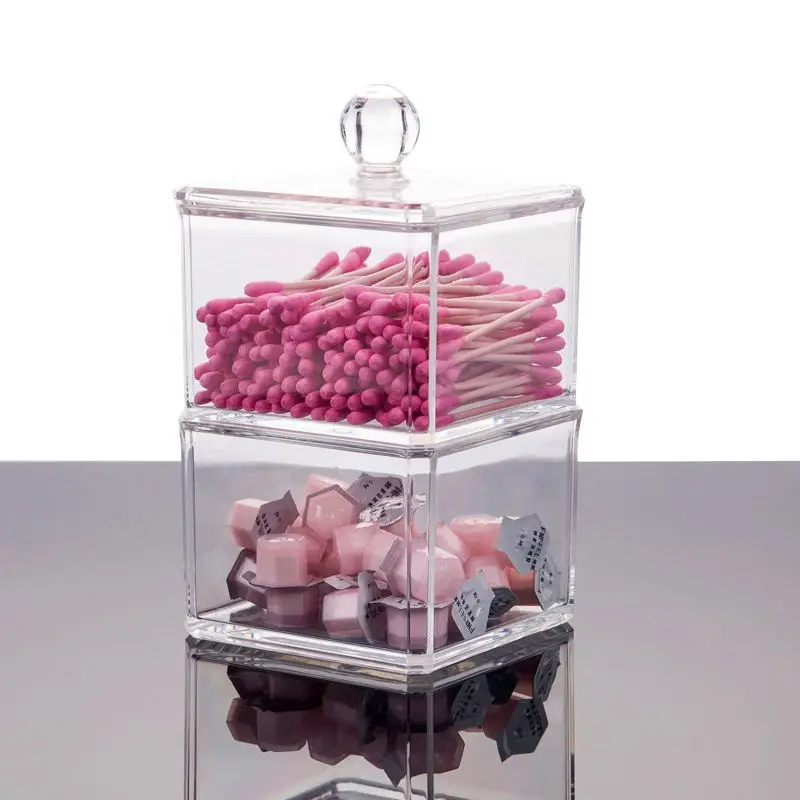 

Acrylic 2 Layers Cotton Swab Organizer Box Portable Makeup Tools Storage Case Cosmetic Cotton Pads Box For Home Hotel Office