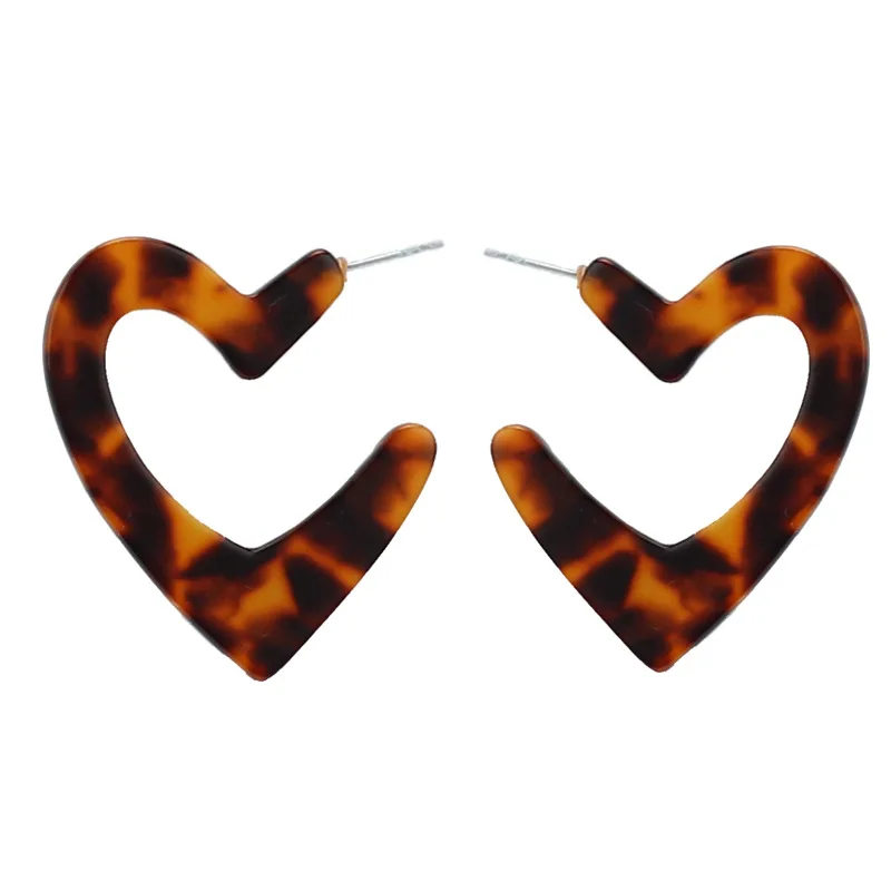 2019 новый минималистский симметричные открытие уксусной акрил Leopard Сердце серьги