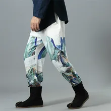 Новые стильные брюки в Ретро этническом стиле с рисунком пейзажа повседневные мужские брюки свободного покроя брюки D386