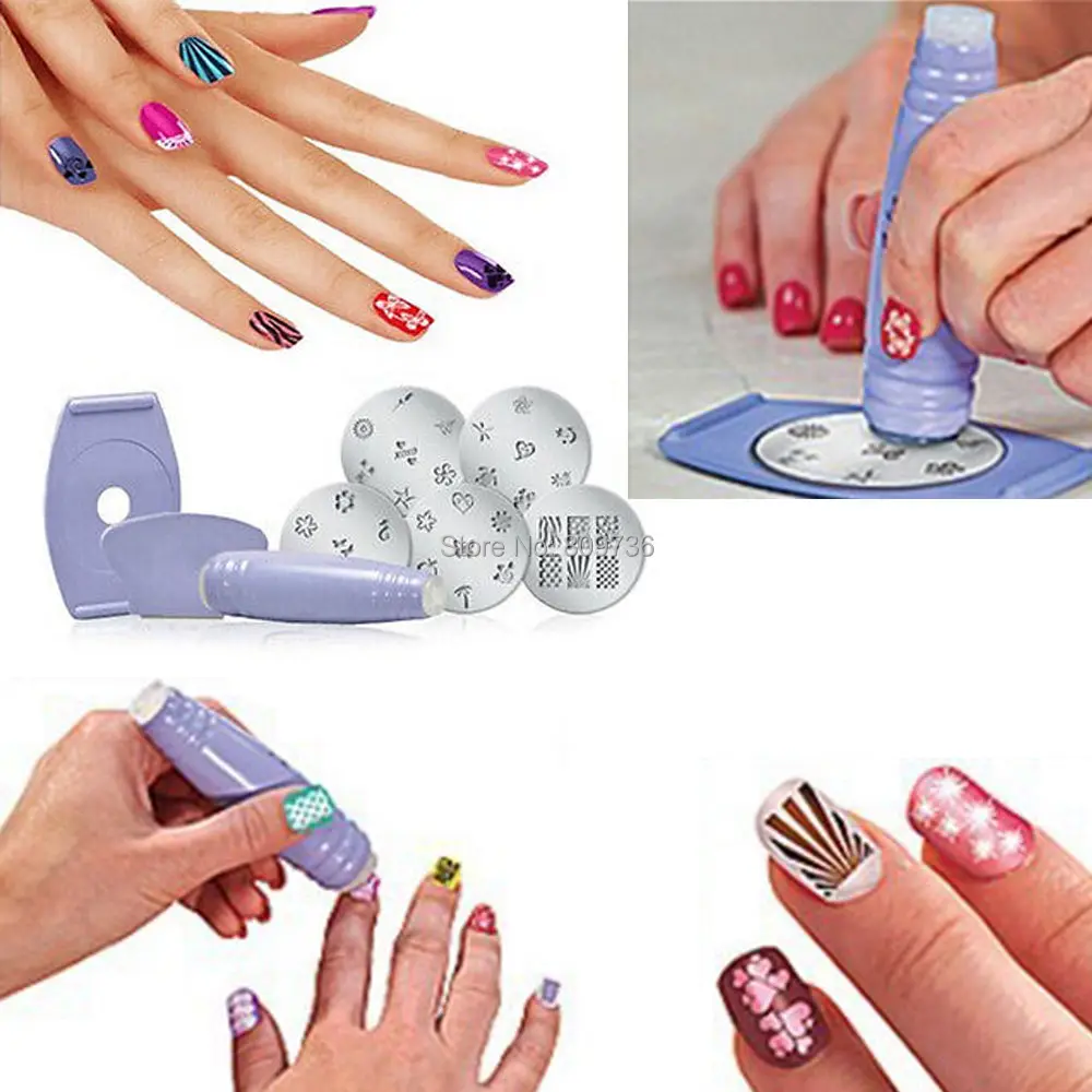 Professional Nail Art Finger Stamping Polish DIY Design Kit Nail