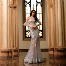 Finove, светоотражающее платье,, вечернее платье, сексуальное, блестящее, расшитое блестками, тюль, милое сердце, Русалка, длина до пола, вечерние платья для женщин