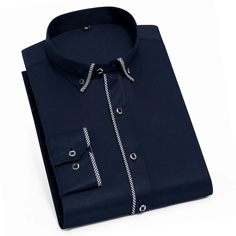 

2019 Fashion Design Solid Color Formal Men Dress Shirts Long Sleeve Button-down Collar Slim Fit Smart Casual Men Shirts