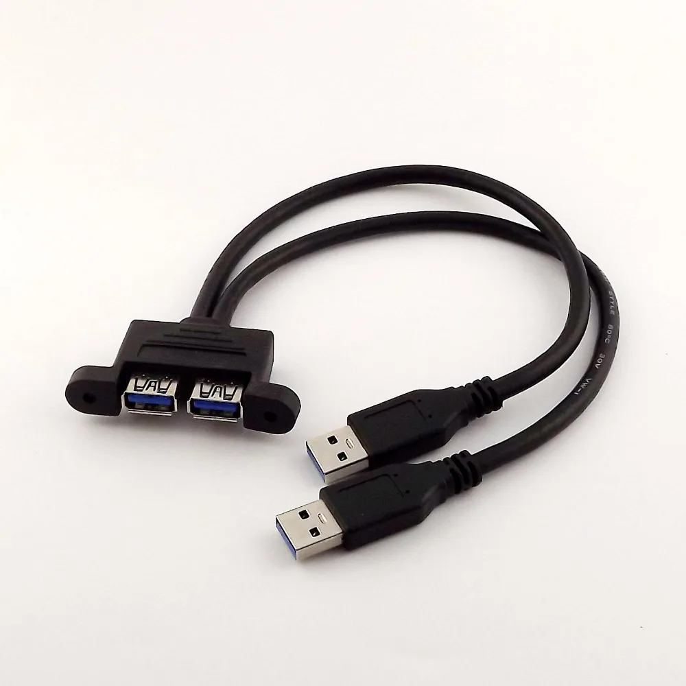 

1pcs Black Dual USB 3.0 A Male to USB 3.0 Female Extension Screw Panel Mount Cable 30cm/50cm