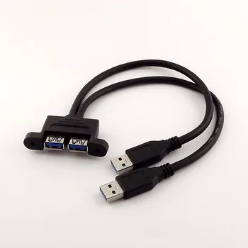 

1pcs Black Dual USB 3.0 A Male to USB 3.0 Female Extension Screw Panel Mount Cable 30cm/50cm