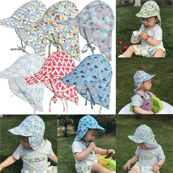 

PUDCOCO Baby-Sun-Hat-Legionnaire-Cap-6M-5Y-Boys-Girls-Toddler-Neck-Flap-Chin-Strap Beach Summer Protect hats