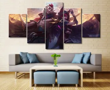 

5 Panel LOL League of Legends Xayah/Rakan Game Canvas Printed Painting For Living Room Wall Art Decor HD Picture Artworks Poster