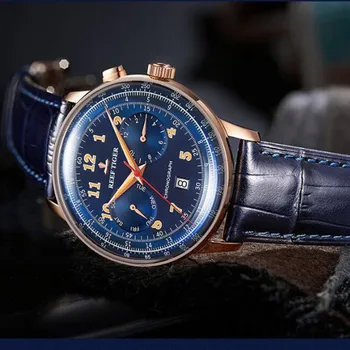 

Reef Tiger Mechanical Luxury Business Waterproof Watch Men Top Brand Leather band Date Casual Fashion reloj hombre+gift RGA9122