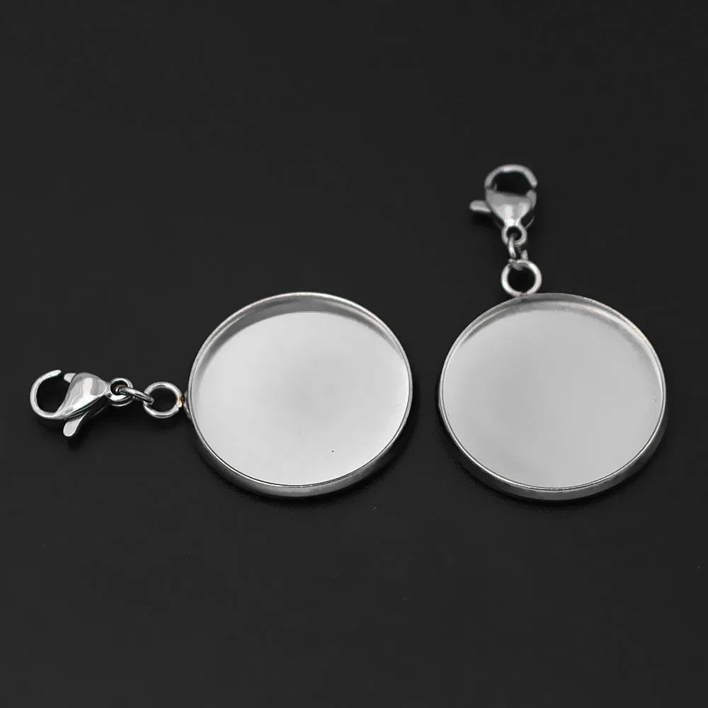 

Stainless Steel Round Bezel Pendant Tray Lobster Clasp Connector Cameo Cabochon CAB Base Setting for Charms Jewelry DIY Findings