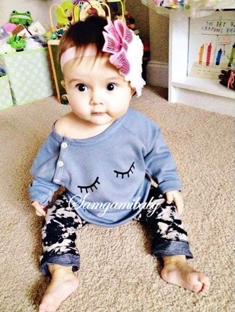 Toddler Baby Girl Summer Cute Wink Eyelash T Shirts Demin Skirt Clothes Set