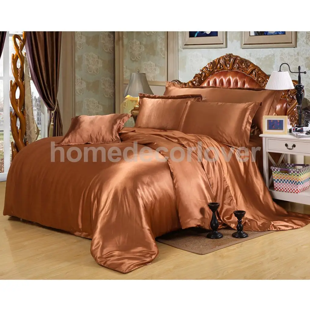 Smooth Satin Silky Bedding Duvet Cover Set-Pillowcase, Flat Sheet, Quilt Cover, California King Size, for 6 feet Bed 4 Piece/Set