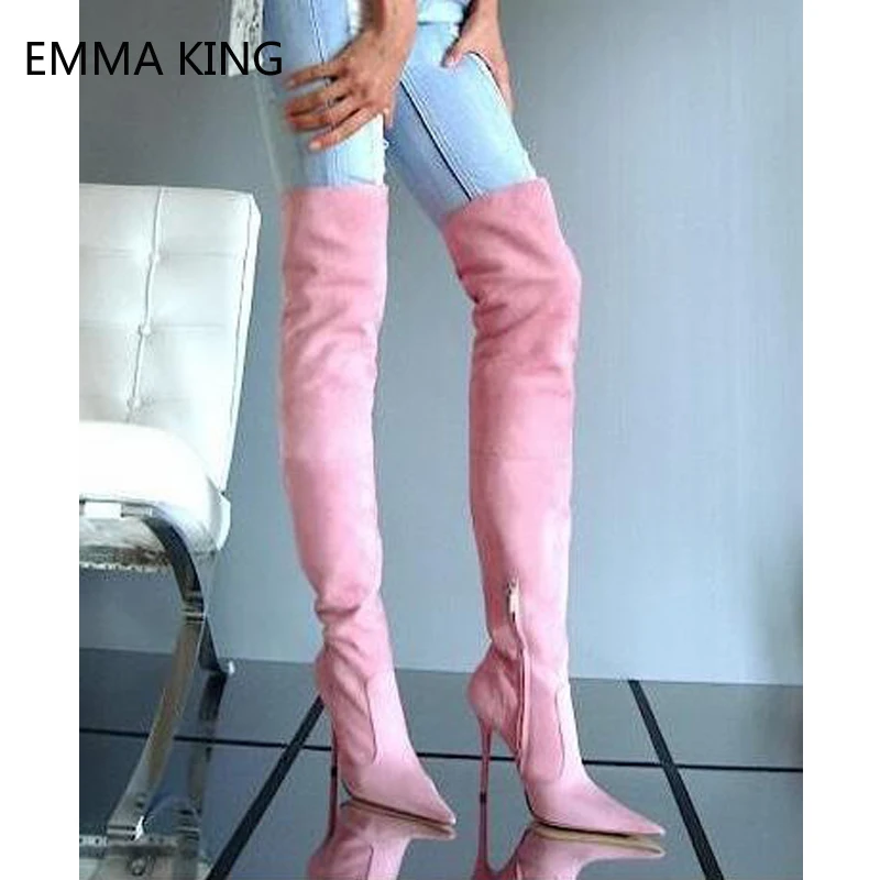 pink suede thigh high boots