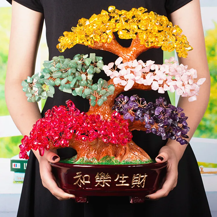 

2020 Bring wealth Good Luck Home Shop Company Money Drawing 5 color crystal jade Pachira money Tree FENG SHUI statue talisman