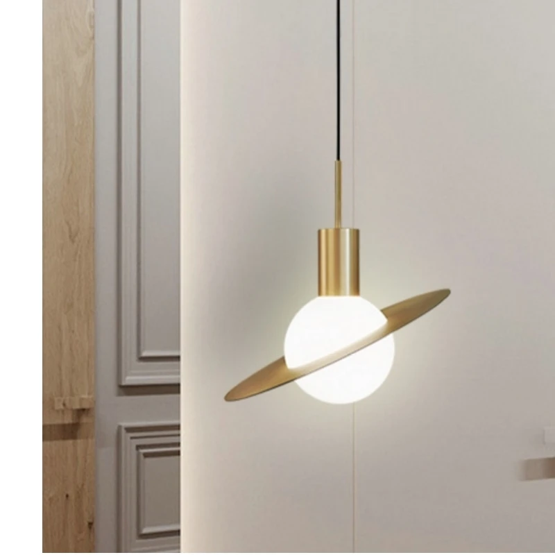 

Modern LED Living Room Pendant Light Fixtures Kitchen Hanging Lamps Metal Planet Shape Hanging Lights Glass Living Room Pendant
