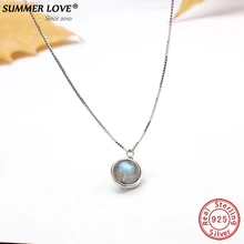 Настоящее S925 чистое серебро, лабрадор ожерелье для женщин ювелирные украшения натуральный камень бижутерия ручной работы femme