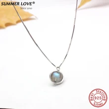 Colar de prata, pingente de labradorite s925 genuíno, colar para mulheres com pedra da natureza, joia feita à mão