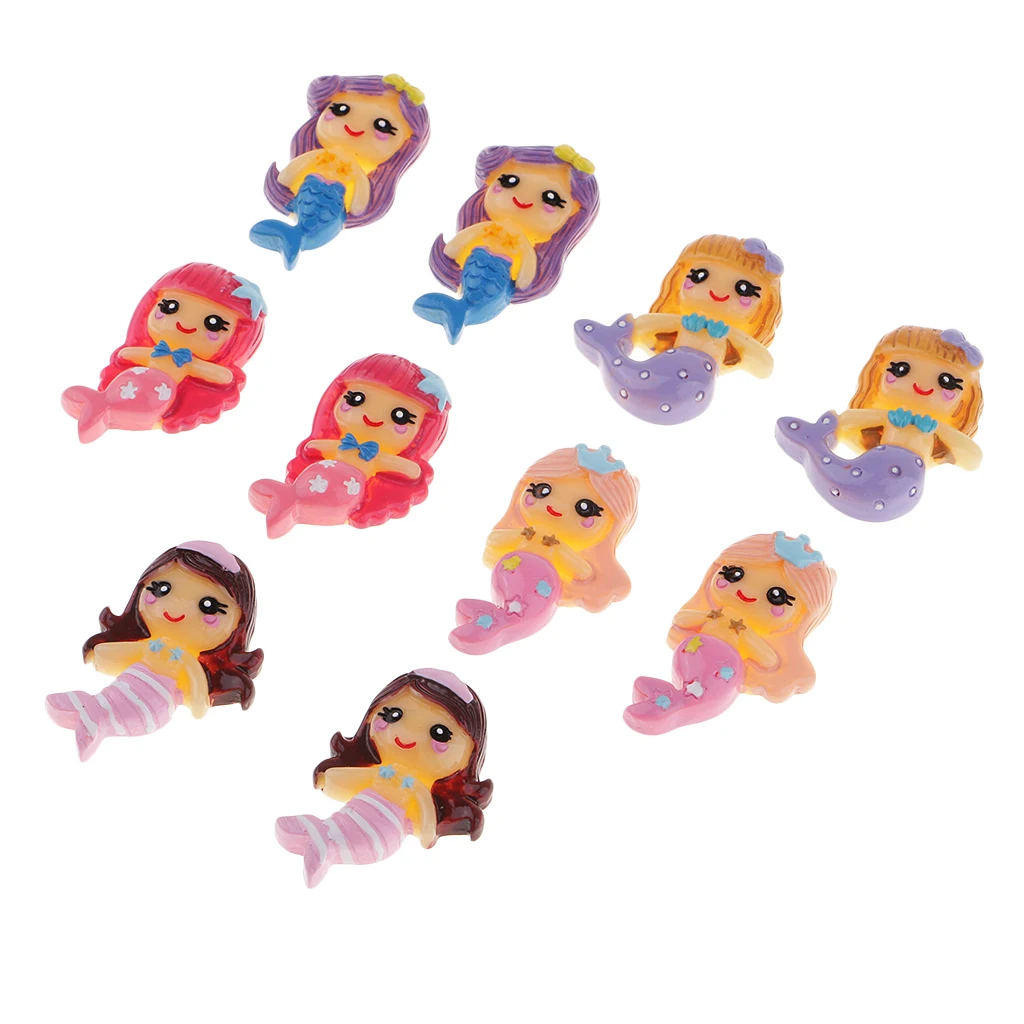 10pcs Cute Shape Resin Crafts Supply Flatback Phone Case Embellishments Cartoon 3D Mermaid Button Diy Ornaments