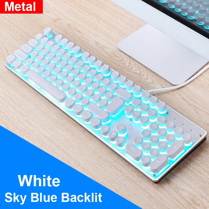 K100 Wired 104 Keys PUNK LED Backlit Usb Ergonomic Gamer Gaming Keyboard Laptop