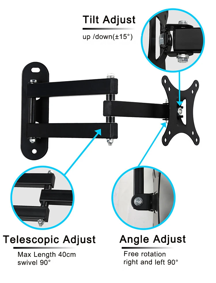 Универсальное настенное крепление для телевизора, регулируемая плоская рамка для телевизора, настенный кронштейн, поддержка 15 градусов наклона для 10-27in lcd СВЕТОДИОДНЫЙ монитор