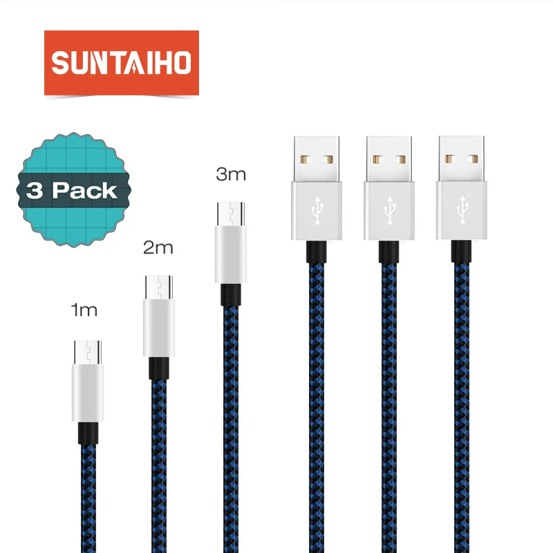 Suntaiho usb type-C кабель [3 шт. в упаковке] 1 м 2 м 3 м Быстрая зарядка и синхронизация данных type-C USB Кабель зарядного устройства для Macbook Xiaomi 4c NEXUS 5X